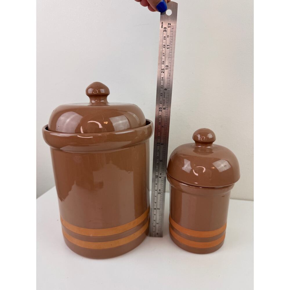 Vintage HiMark Italy Gourmet Kitchen Brown Canisters Ceramic With Lid Set of 2 - Picture 6 of 7